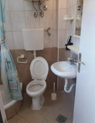 a small bathroom with a toilet and a sink at Mirko Apartments Budva in Budva