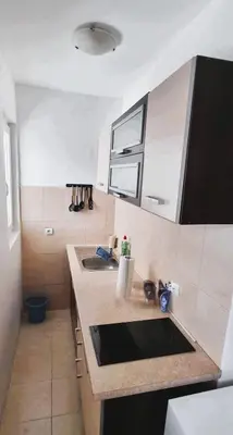 a kitchen with two sinks and a counter top at Studio Apartment Iva in Budva