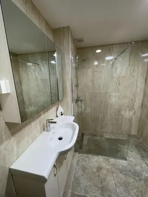 a bathroom with a sink and a shower at Bela Vista in Budva