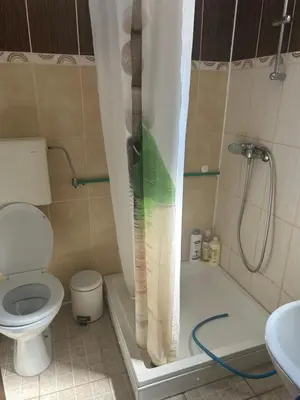 a bathroom with a shower and a toilet and a tub at Velicanka hostel in Ulcinj