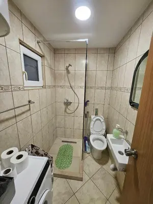 a bathroom with a shower and a toilet and a sink at Panorama Milocer Apartments in Budva