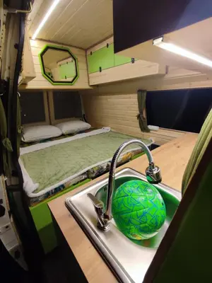 a kitchen sink in a campervan with a sink at GoCamping Montenegro in Cetinje