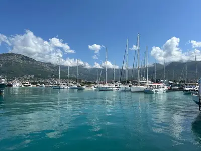 a bunch of boats are docked in a harbor at Light Bar Apartment in Bar