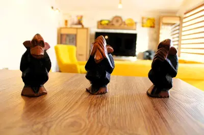three toy animals sitting on top of a table at Mantra HOME in Bar