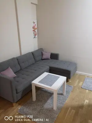 a living room with a couch and a coffee table at Život je tren in Podgorica