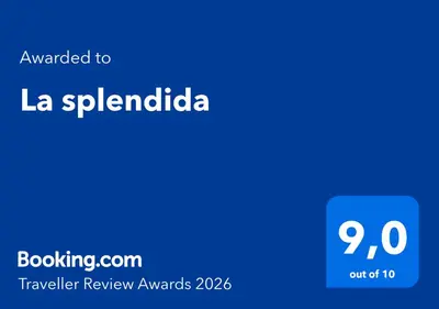 a blue screen with the text translated to la spielida at La splendida in Becici