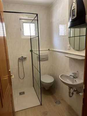 a bathroom with a shower and a toilet and a sink at Villa IL Mare in Budva