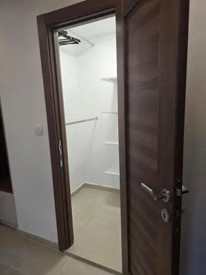 a wooden door with a glass window in a bathroom at Apartman Cetinje in Cetinje