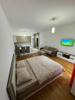 a large bedroom with a bed and a couch at Studio Marovic in Ulcinj