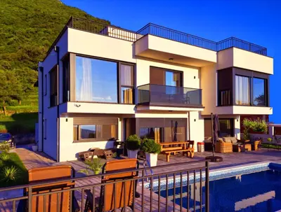 a house with a pool in front of it at Villa Monza in Bar