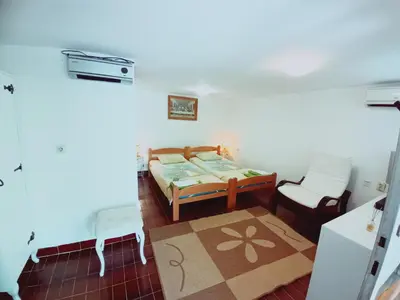 a room with a bed and a table and a chair at Zagradge IN Apartments in Zagrađe