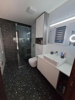 a bathroom with a toilet and a sink and a shower at Villa Bartula Lux in Rap