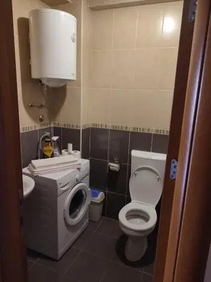 a small bathroom with a toilet and a sink at Studio Vanja in Budva