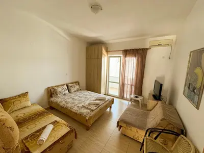 a living room with a bed and a couch at Biser Apartmani in Dobra Voda