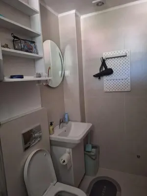 a small bathroom with a toilet and a sink at Kupidon in Dobra Voda