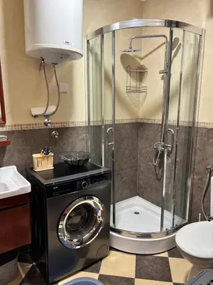a shower with a washing machine in a bathroom at Dale apartment Becici- Paradiso in Budva