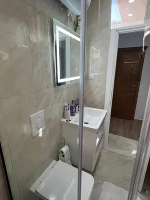 a bathroom with a toilet and a sink and a mirror at Villa Pelinku in Ulcinj