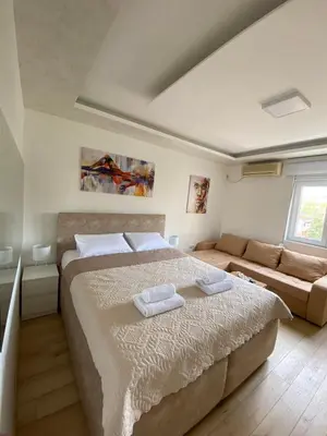 a bedroom with a large bed and a couch at Comfort studio Lepa Kata in Podgorica