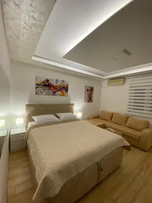 a bedroom with a large bed and a couch at Comfort studio Lepa Kata in Podgorica