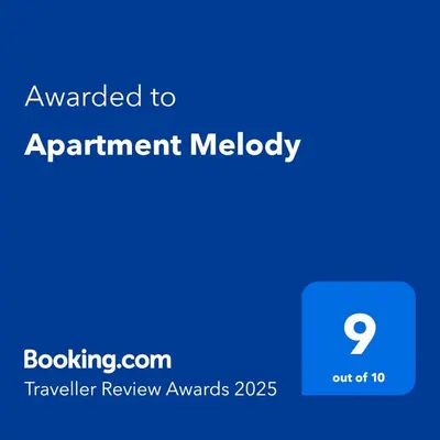 a blue sign with the text awarded to appointment melody at Apartment Melody in Kotor