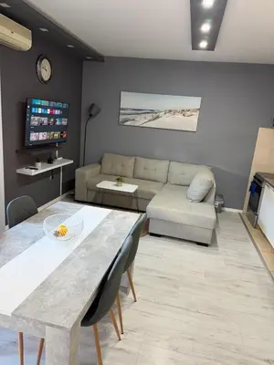 a living room with a couch and a table at Apartment Saint Tropez Budva, Privatna garaža in Budva