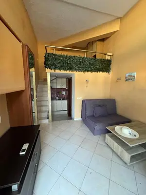 a living room with a couch and a table at Budva Center Studio in Budva