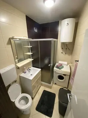 a small bathroom with a toilet and a sink at Tea apartment in Podgorica