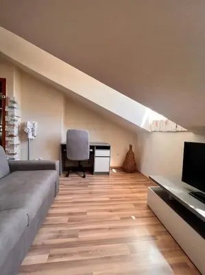 a living room with a bed and a desk with a chair at Apartment Marron Matou Budva in Budva