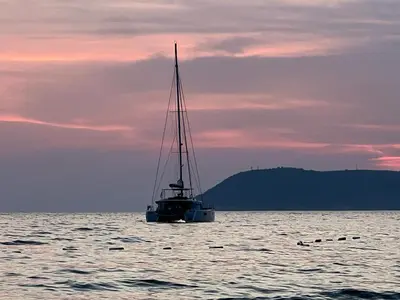 a boat in the middle of the water at Sea in Bar
