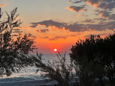 a sunset on the beach with the sun in the distance at Sea in Bar