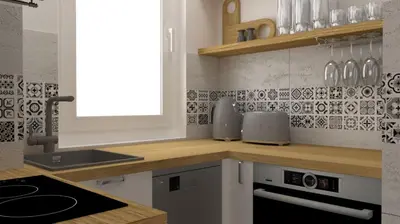 a kitchen with a counter with a sink and a stove at Apartment Kata in Cetinje
