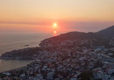 an aerial view of a city at sunset at Appartment Do and Pool in Ulcinj