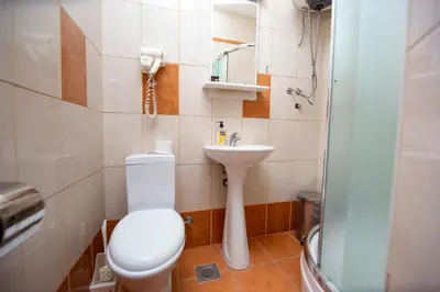 a bathroom with a toilet and a sink and a shower at Apartments Palma in Budva