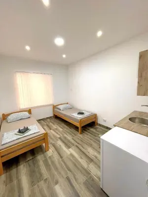 a room with two beds and a sink in it at KAP Apartments in Sutomore