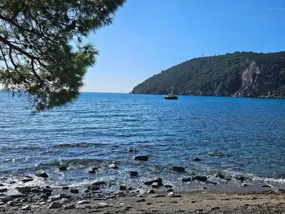 a view of a lake with a boat in the water at Montebar1 in Bar