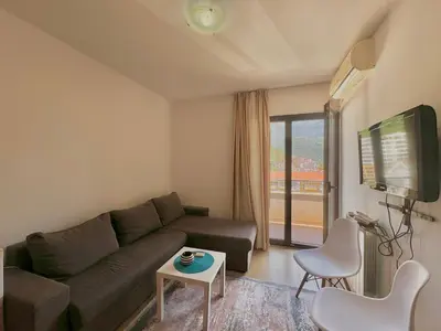 a living room with a couch and a tv at Apartments Martinovic Toplis in Budva
