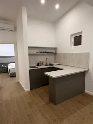 a kitchen with a sink and a counter top at Sunny apartments in Ulcinj