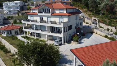 an aerial view of a house with an orange roof at Apartments Villa Bari in Ulcinj