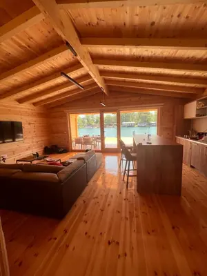 a living room with a couch and a table at Gold fish3 in Ulcinj