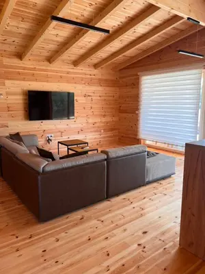 a living room with a couch and a flat screen tv at Gold fish3 in Ulcinj