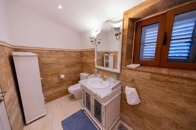 a bathroom with a sink and a toilet at Villa Olive Grove in Budva