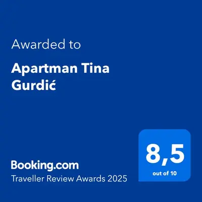 a blue text box with the text awarded to aprilanan timinia qualifier at Apartman Tina Gurdić in Kotor