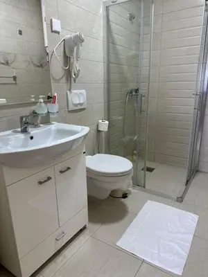 a bathroom with a toilet and a sink and a shower at Exclusive Apartments in Ulcinj