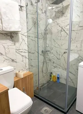 a bathroom with a shower and a toilet at Tihanas apartment in Kotor
