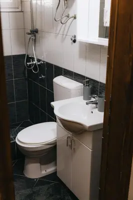 a bathroom with a toilet and a sink at Apartments Podgorička Vila in Podgorica