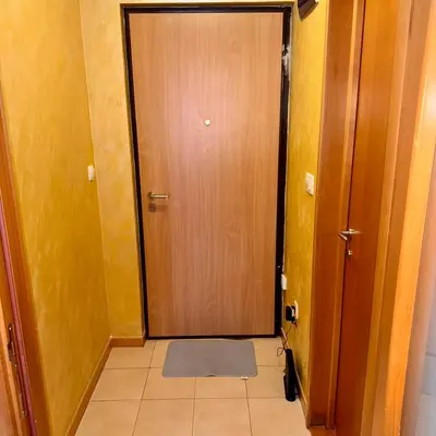 a door in a hallway with a mat on the floor at Apartment Milana in Konik