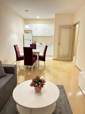 a living room with a couch and a table at Apartment Enjoy City kvart in Podgorica