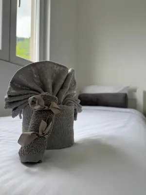 a box sitting on top of a bed at Sisters residence in Kotor