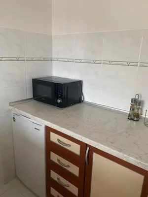 a microwave sitting on top of a kitchen counter at Njaro del mar 16 in Petrovac na Moru