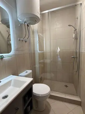 a bathroom with a shower and a toilet and a sink at Apartments Sofia in Kotor